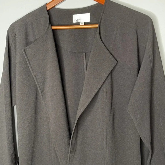 DR2 Oversized Open Blazer Black Textured Polyester Stretch Jacket Pockets S - Picture 3 of 11